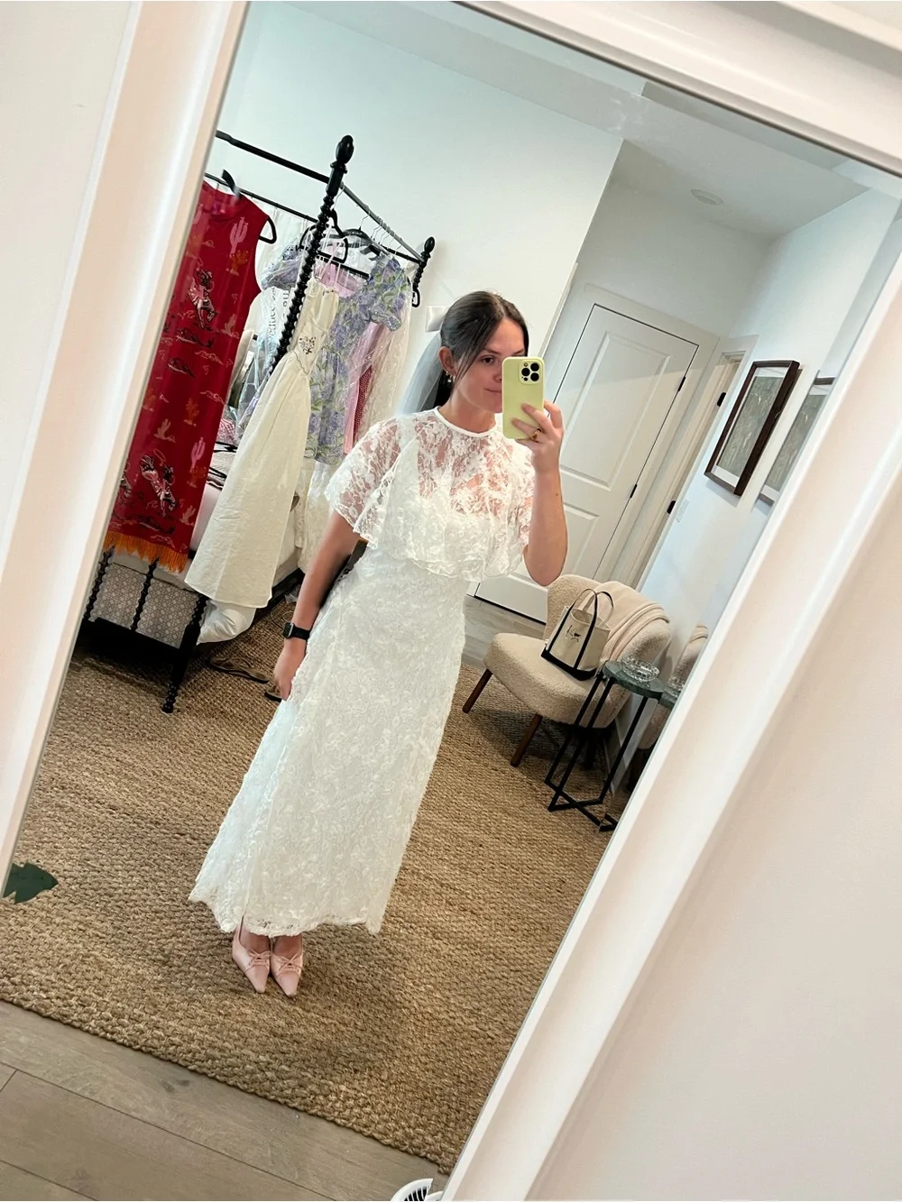 Lulu's White Lace Midi Dress with Capelet Tie - Picture 6 of 7